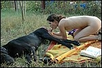 Teen sucking red dog dick