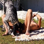 Dog lick cute girl pussy