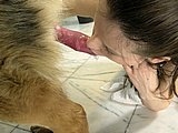 Sexy babe suck dog cock